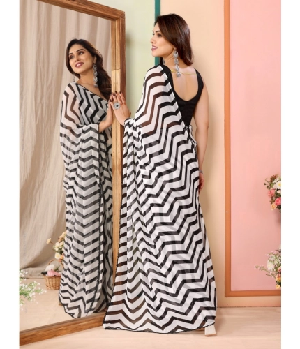 Women's Small Lace Georgette Striped Ready-to-Wear Saree With Unstitched Blouse 5.5 Mtr (Black) Women's Small Lace Georgette Striped Ready-to-Wear Saree With Unstitched Blouse 5.5 Mtr (Black)