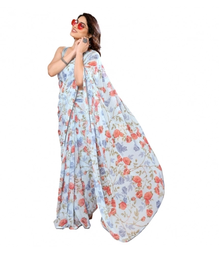 Women's Small Lace Georgette Printed Ready-to-Wear Saree With Unstitched Blouse 5.5 Mtr (Sky Blue) Women's Small Lace Georgette Printed Ready-to-Wear Saree With Unstitched Blouse 5.5 Mtr (Sky Blue)