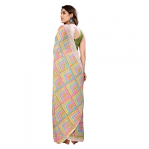 Generic Women's Small Lace Georgette Printed Ready-to-Wear Saree With Unstitched Blouse 5.5 Mtr (Green)