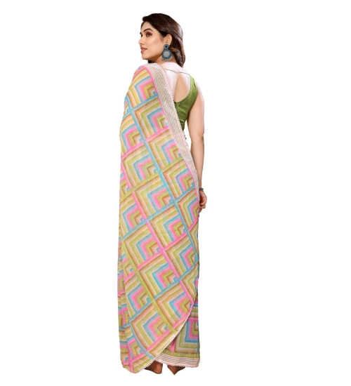 Women's Small Lace Georgette Printed Ready-to-Wear Saree With Unstitched Blouse 5.5 Mtr (Green)