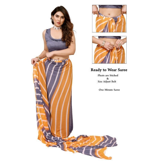 Women's Small Lace Georgette Striped Ready-to-Wear Saree With Unstitched Blouse 5.5 Mtr (Orange-Grey)