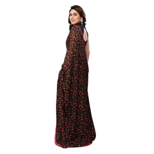 Generic Women's Small Lace Georgette Printed Ready-to-Wear Saree With Unstitched Blouse 5.5 Mtr (Black)