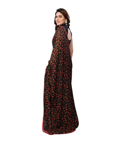 Women's Small Lace Georgette Printed Ready-to-Wear Saree With Unstitched Blouse 5.5 Mtr (Black) Women's Small Lace Georgette Printed Ready-to-Wear Saree With Unstitched Blouse 5.5 Mtr (Black)