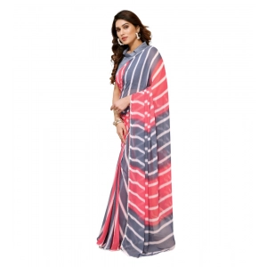 Generic Women's Small Lace Georgette Striped Ready-to-Wear Saree With Unstitched Blouse 5.5 Mtr (Pink)