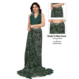 Generic Women's Zalar Lace Georgette Printed Ready-to-Wear Saree With Unstitched Blouse 5.5 Mtr (Green)