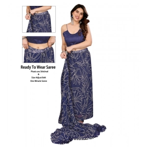 Generic Women's Zalar Lace Georgette Printed Ready-to-Wear Saree With Unstitched Blouse 5.5 Mtr (Blue)
