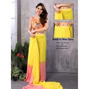 Generic Women's Small Lace Georgette Solid Ready-to-Wear Saree With Unstitched Blouse 5.5 Mtr (Pink-Yellow)