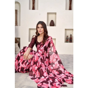 Generic Women's Polyster Printed Saree With Unstitched Blouse 5.5Mtr (Wine)