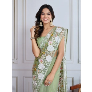 Generic Women's Soft Net Thread Embroidery Saree With Unstitched Blouse 5.5Mtr (Pista)