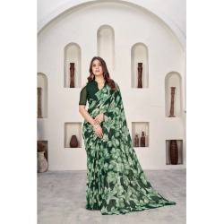 Women's Polyster Printed Saree With Unstitched Blouse 5.5Mtr (Green)