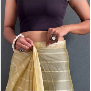 Generic Women's Chiffon Striped Ready to wear Saree With Unstitched Blouse 5.5 Mtr (Yellow)