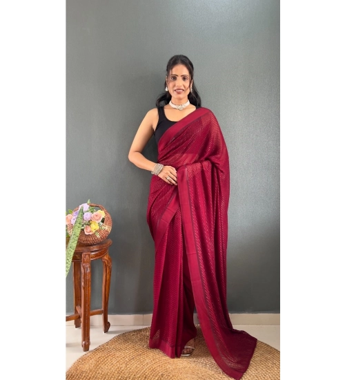 Women's Chiffon Solid Ready to wear Saree With Unstitched Blouse 5.5 Mtr (Maroon)