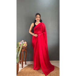Women's Chiffon Solid Ready to wear Saree With Unstitched Blouse 5.5 Mtr (Red)