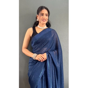 Generic Women's Chiffon Solid Ready to wear Saree With Unstitched Blouse 5.5 Mtr (Blue )