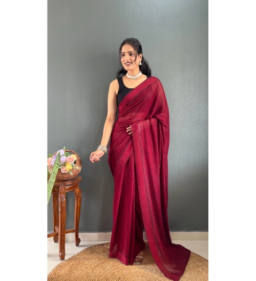 Women's Chiffon Solid Ready to wear Saree With Unstitched Blouse 5.5 Mtr (Maroon)