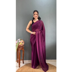Women's Chiffon Solid Ready to wear Saree With Unstitched Blouse 5.5 Mtr (Wine )