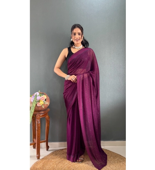 Women's Chiffon Solid Ready to wear Saree With Unstitched Blouse 5.5 Mtr (Wine )