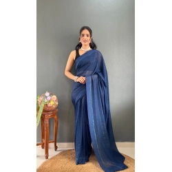 Women's Chiffon Solid Ready to wear Saree With Unstitched Blouse 5.5 Mtr (Blue )
