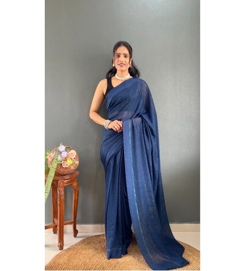 Women's Chiffon Solid Ready to wear Saree With Unstitched Blouse 5.5 Mtr (Blue )