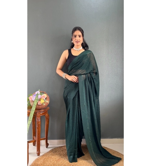 Women's Chiffon Solid Ready to wear Saree With Unstitched Blouse 5.5 Mtr (Green )