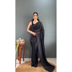 Women's Chiffon Solid Ready to wear Saree With Unstitched Blouse 5.5 Mtr (Black )