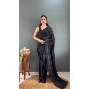 Generic Women's Chiffon Solid Ready to wear Saree With Unstitched Blouse 5.5 Mtr (Black )
