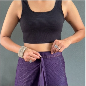 Generic Women's Chiffon Solid Ready to wear Saree With Unstitched Blouse 5.5 Mtr (Purple)