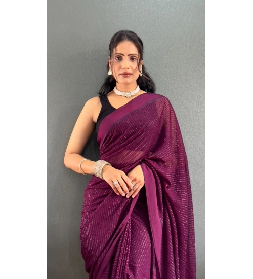 Women's Chiffon Solid Ready to wear Saree With Unstitched Blouse 5.5 Mtr (Wine )