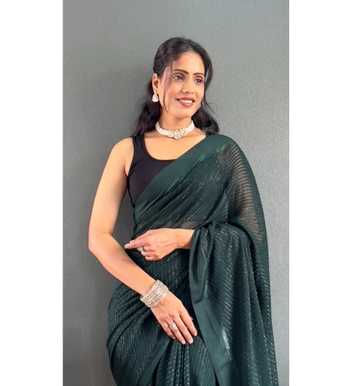 Women's Chiffon Solid Ready to wear Saree With Unstitched Blouse 5.5 Mtr (Green )