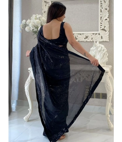 Women's Georgette Embellished Sequnece Bollywood Saree With Unstitched Blouse 5.5Mtr (Black) Women's Georgette Embellished Sequnece Bollywood Saree With Unstitched Blouse 5.5Mtr (Black)