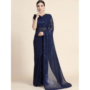 Generic Women's Georgette Embellished Sequnece Bollywood Saree With Unstitched Blouse 5.5Mtr (Blue)