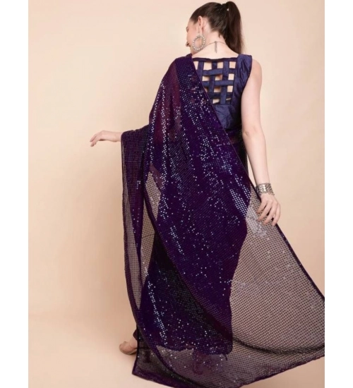Women's Georgette Embellished Sequnece Bollywood Saree With Unstitched Blouse 5.5Mtr (Purple) Women's Georgette Embellished Sequnece Bollywood Saree With Unstitched Blouse 5.5Mtr (Purple)