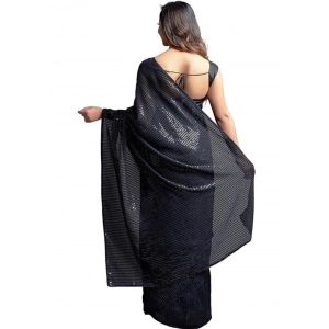 Generic Women's Georgette Embellished Sequnece Bollywood Saree With Unstitched Blouse 5.5Mtr (Black)