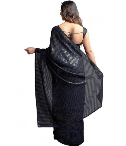 Women's Georgette Embellished Sequnece Bollywood Saree With Unstitched Blouse 5.5Mtr (Black) Women's Georgette Embellished Sequnece Bollywood Saree With Unstitched Blouse 5.5Mtr (Black)