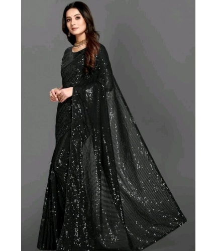 Women's Georgette Embellished Sequnece Bollywood Saree With Unstitched Blouse 5.5Mtr (Black) Women's Georgette Embellished Sequnece Bollywood Saree With Unstitched Blouse 5.5Mtr (Black)