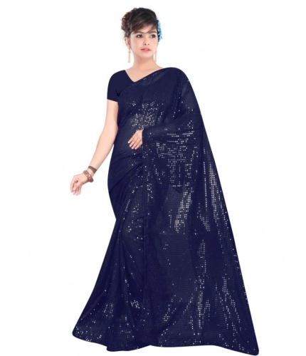 Women's Georgette Embellished Sequnece Bollywood Saree With Unstitched Blouse 5.5Mtr (Blue)