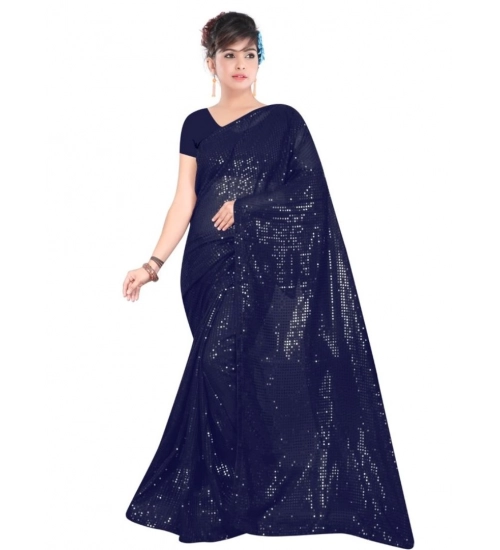 Women's Georgette Embellished Sequnece Bollywood Saree With Unstitched Blouse 5.5Mtr (Blue)