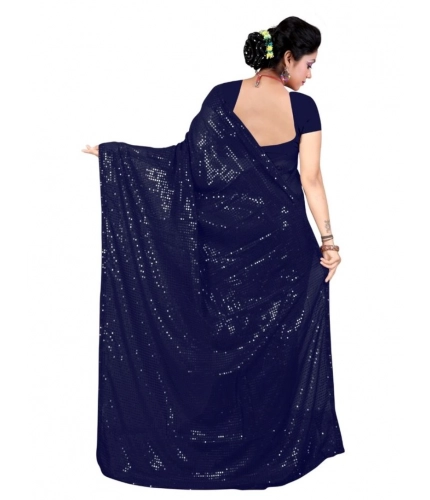 Women's Georgette Embellished Sequnece Bollywood Saree With Unstitched Blouse 5.5Mtr (Blue)