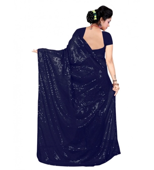 Women's Georgette Embellished Sequnece Bollywood Saree With Unstitched Blouse 5.5Mtr (Blue)