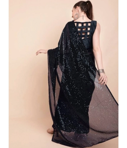 Women's Georgette Embellished Sequnece Bollywood Saree With Unstitched Blouse 5.5Mtr (Black) Women's Georgette Embellished Sequnece Bollywood Saree With Unstitched Blouse 5.5Mtr (Black)
