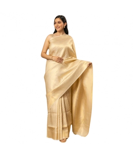 Women's Silk Printed Saree With Unstitched Blouse 5.5Mtr (Gold)