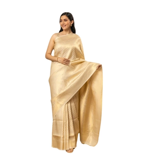 Women's Silk Printed Saree With Unstitched Blouse 5.5Mtr (Gold)