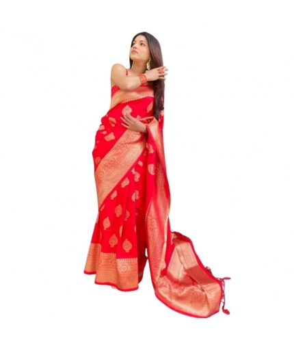 Women's Silk Printed Saree With Unstitched Blouse 5.5Mtr (Red)