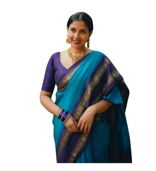 Women's Silk Printed Saree With Unstitched Blouse 5.5Mtr (Blue)