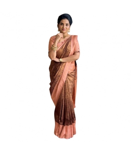 Women's Silk Printed Saree With Unstitched Blouse 5.5Mtr (Brown)
