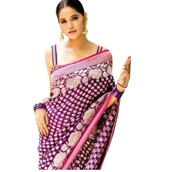 Women's Silk Printed Saree With Unstitched Blouse 5.5Mtr (Purple)