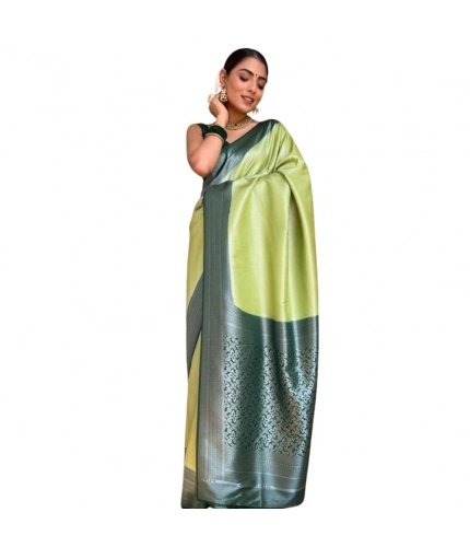 Women's Silk Printed Saree With Unstitched Blouse 5.5Mtr (Sea Green)