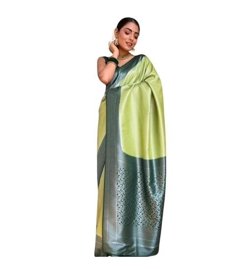 Women's Silk Printed Saree With Unstitched Blouse 5.5Mtr (Sea Green)