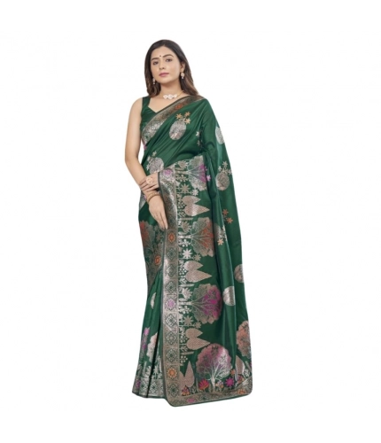 Women's Silk Printed Saree With Unstitched Blouse 5.5Mtr (Green)