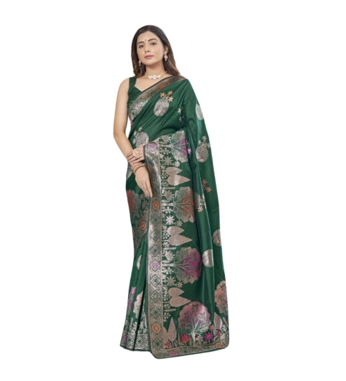 Women's Silk Printed Saree With Unstitched Blouse 5.5Mtr (Green)